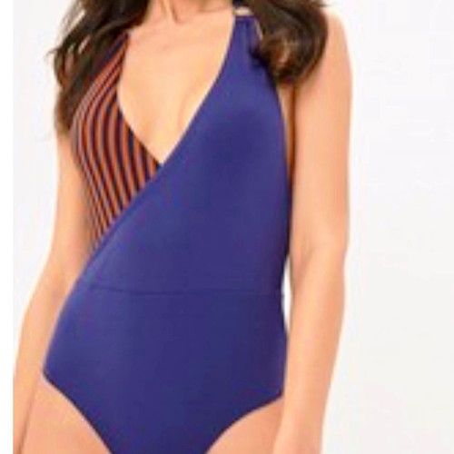 Emporio Armani One-Piece Swimsuit New With Tags Size S Royal Blue Bronze Stripes