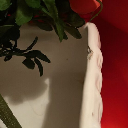 White porcelain kaspo with outer weave pattern like new