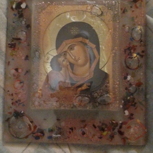 Handmade Virgin Mary Icon in Modern Epoxy Resin Frame, like new