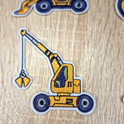 Embroidered iron-on patches with construction vehicles, set of 7, new