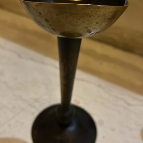 Set of 5 used bronze candlesticks