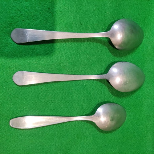 Xenia 1968 soup spoons used, Nissiotis Rostfrei & Afentakis Rostfrei, set of 3