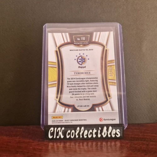 Panini Euroleague Select FOTL Maccabi Tyrese Rice Gold Spectris card /10 new