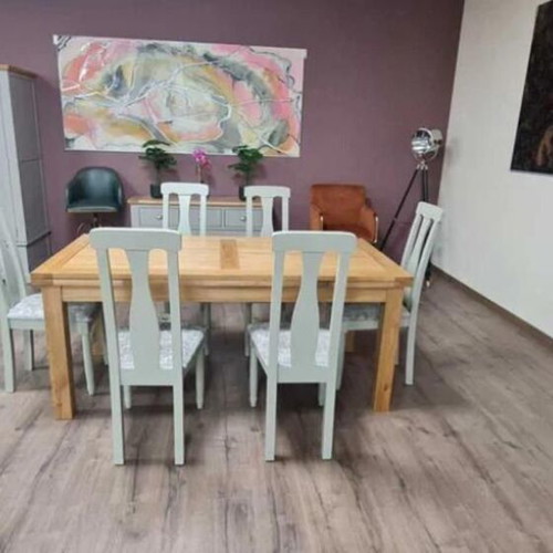 Wooden extendable oak dining table with six chairs new