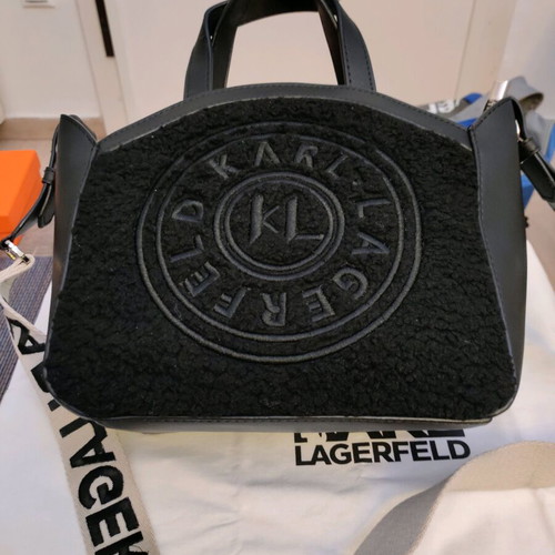 Karl Lagerfeld χιαστί τσάντα καινούργια, δέρμα και μάλλινη, μαύρη 32x25 εκ