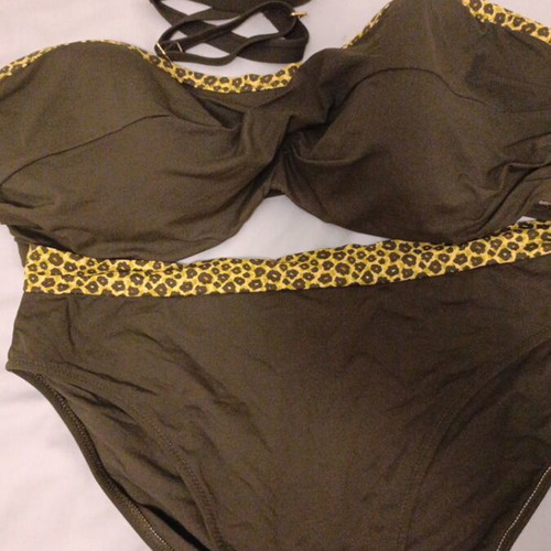 Women's strapless swimsuit D50, new, green and yellow