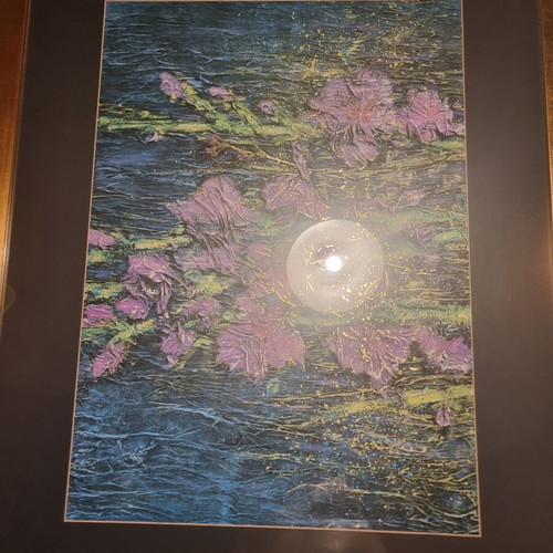 Embossed Floral Textured Art Painting with Gold Frame like new