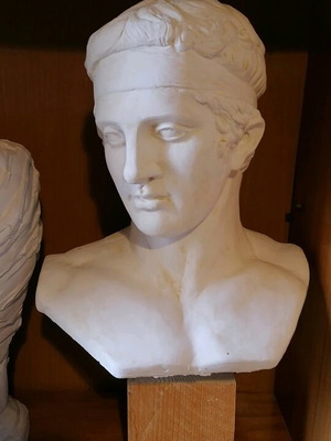 Handmade Bust of Diadumenos with Wooden Base