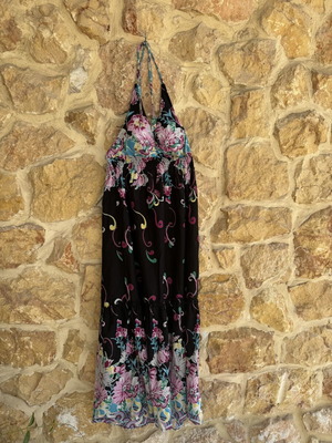 Maxi floral dress black summer halterneck XL like new