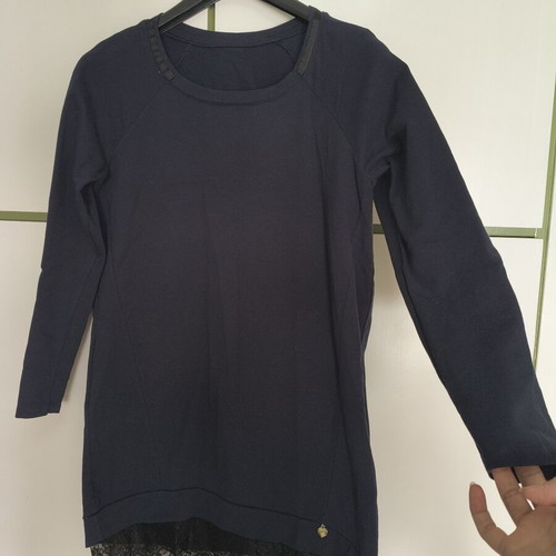 Italian long sleeve blouse with lace, dark blue, cotton