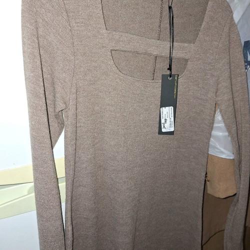 Midi dress long-sleeve new, beige brown