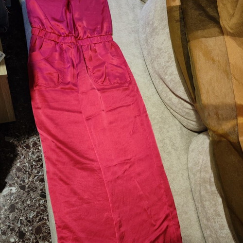 Summer strapless jumpsuit used, size small, pink satin