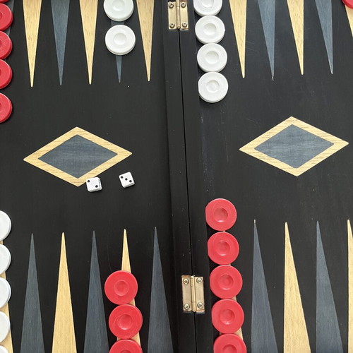 Wooden Backgammon Board Used, Foldable 44x38 cm with Dice and Checkers