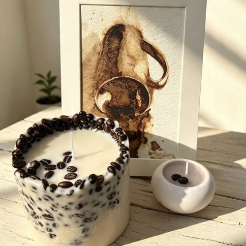 Luxury 3-piece coffee art gift set with large and small mocha scented candles