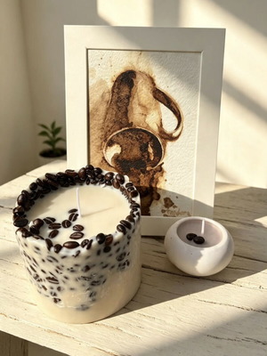 Luxury 3-piece coffee art gift set with large and small mocha scented candles