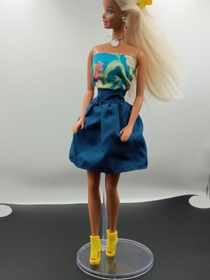 Doll clothes set like new, fashion outfit with skirt, blouse, shoes