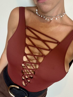 Jade V Tales one-piece swimsuit like new, brown, size S