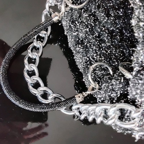 Handmade knitted handbag new with silver chain