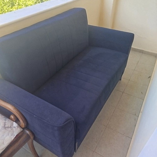 Two-seater sofa velvet fabric blue black
