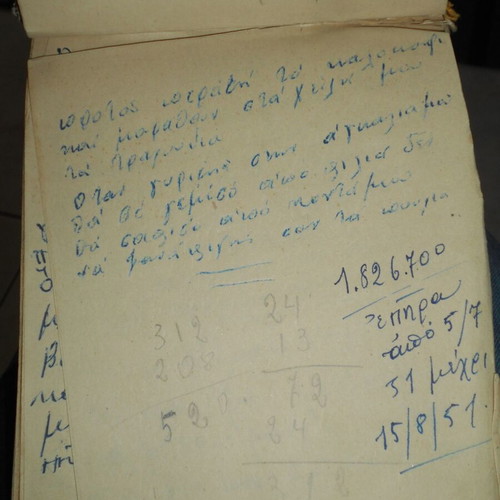 Handwritten notebook with rebetiko lyrics and diet recipes used