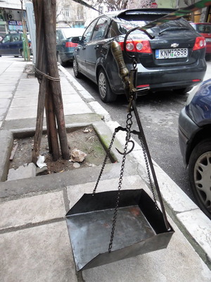 Old coal weighing scale with brass parts