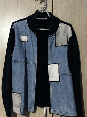 Jean mix cardigan with knit m/l 100% cotton like new