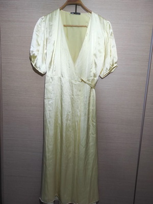 Zara satin wrap maxi dress butter yellow like new, size L