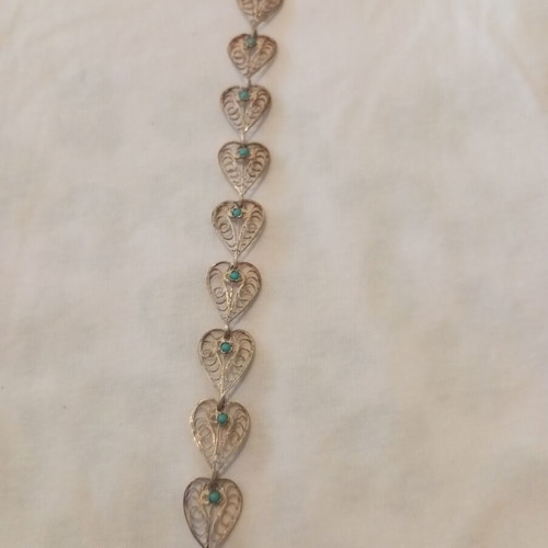 Vintage handmade jewelry set used, genuine silver with turquoise stones