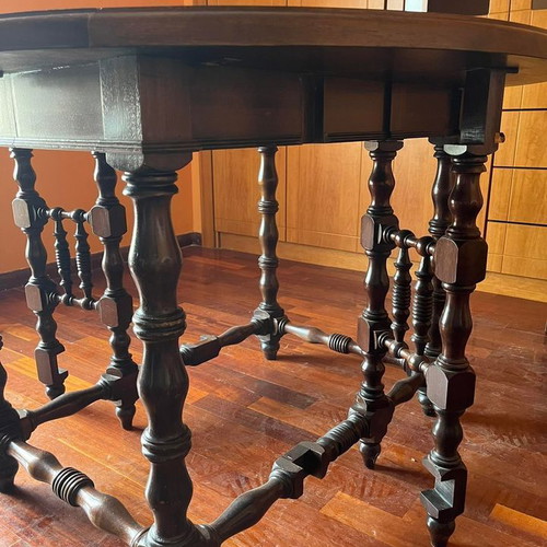 Handmade carved dining table used, solid wood with 6 chairs by Chatziioannidis
