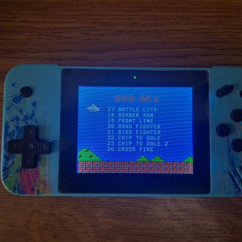 Game Box G3 handheld console used, 800-in-1, blue splatter design