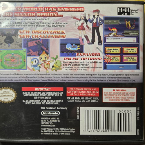 Pokémon Platinum Version Nintendo DS game, USA edition, complete in box