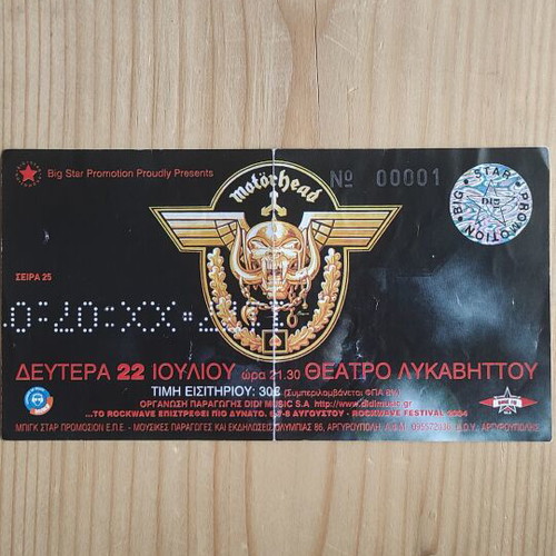Motorhead concert ticket photocopy used from 22-7-2002