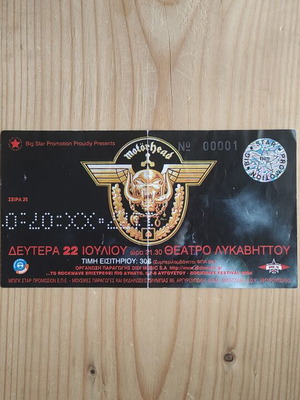 Motorhead concert ticket photocopy used from 22-7-2002