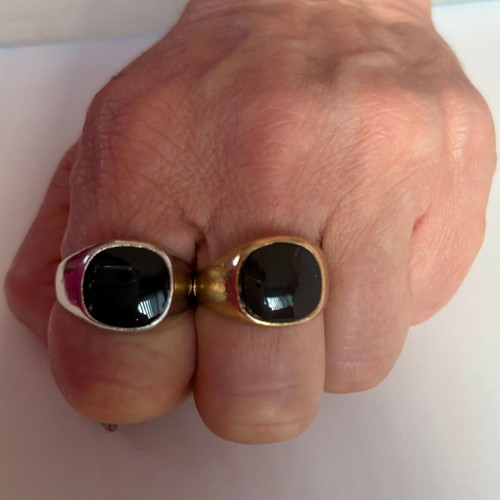 Twin Signet Rings new with factory defects, silver and gold tone