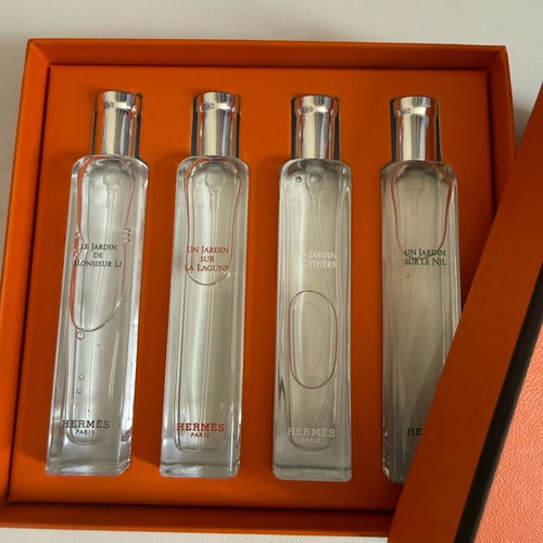 Hermès gift set with 4 new travel size Jardins perfumes