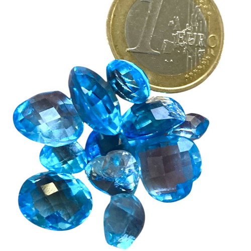 Blue Topaz Briolette stones like new, pack N16, 11 pieces