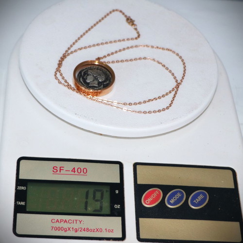 Ancient silver-plated coin pendant - replica - Arethusa, glass case necklace pendant 22K gold-plated