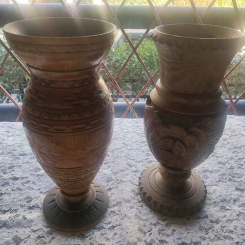 Wooden large vases like new, collectible vintage, set of 2