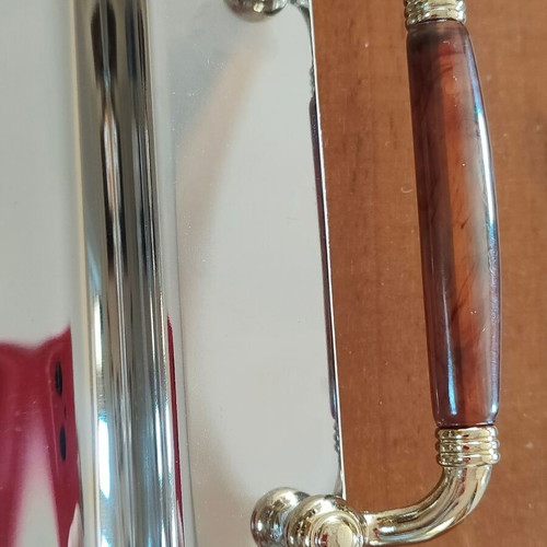 Stainless steel serving tray with 24-carat gold details like new