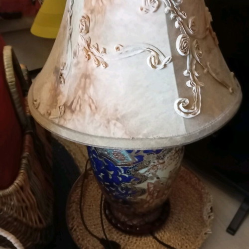 Satsuma vase lamp used, with shade and base