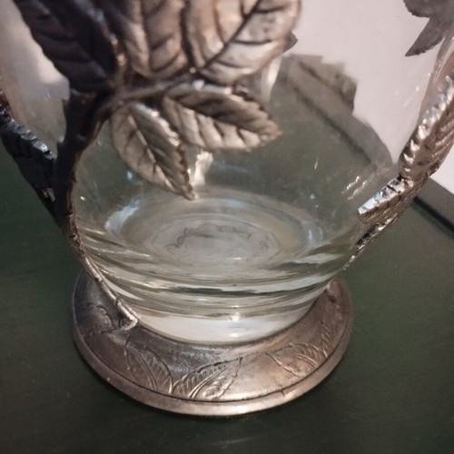 Vintage decorative vase with embossed roses tin/alpaca, 24cm