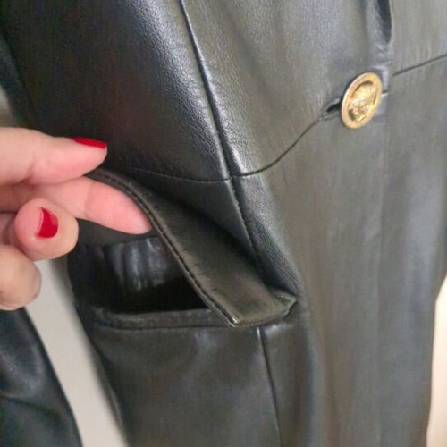 Gianni Versace vintage women's leather coat, black lamb nappa