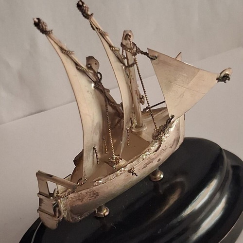 Maltese Dgħajsa Sailing Ship Sterling Silver 925 Miniature on Base