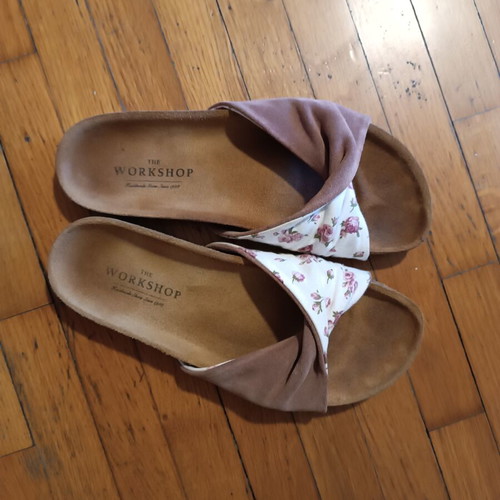 Floral Pink Suede Slippers