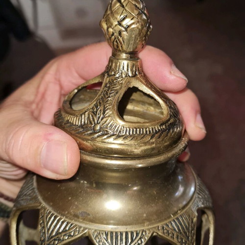 Vintage brass handmade vase with pierced design like new