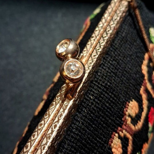 Vintage Handbag 1950 with Petit Point Embroidery like new, black