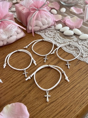 Set of 50 white suede martyrika bracelets with cross