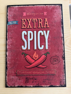 Vintage μεταλλική διακοσμητική επιγραφή «Hungarian Extra Spicy»
