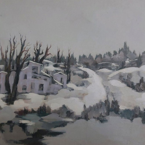 Oil painting used by foreign artist, possibly Russian or Bulgarian