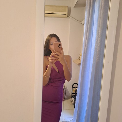 Maxi satin dress one shoulder with slit purple like new